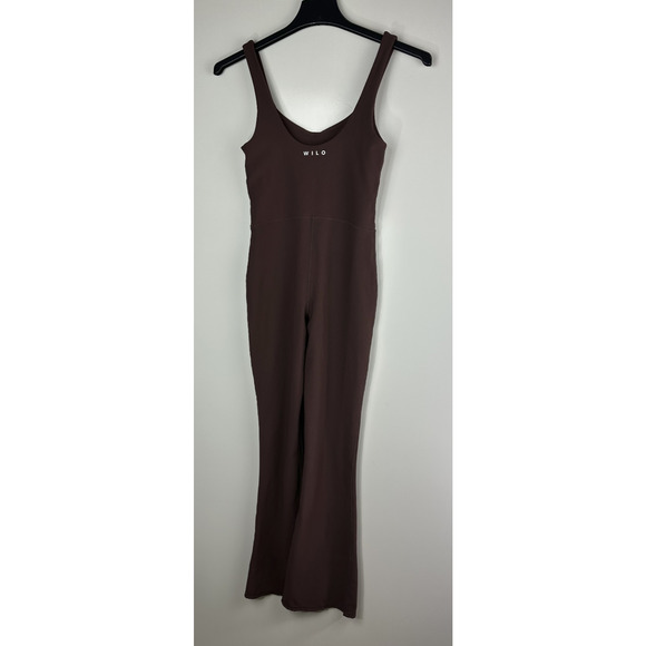 Wilo The Label Ribbed Jumpsuit Flare Chocolate Brown Stretch Women's Size Medium - Picture 10 of 13